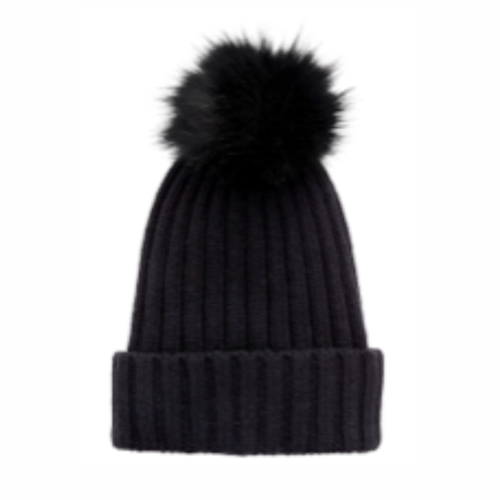 Athleta Black Beanie w Pom Pom